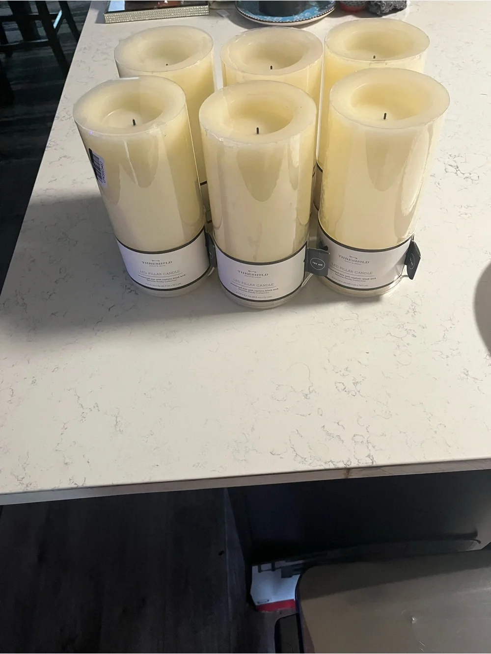 Set of 6 Threshold LED Pillar Candles 8”x4” Cream Real Wax Flameless New